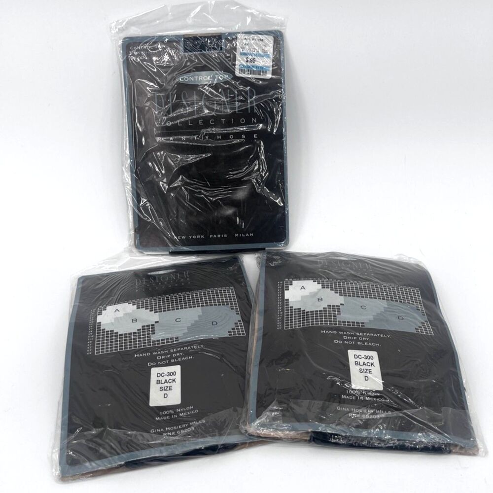 Designer Collection Control Top Pantyhose NEW Set of 3 Gina Hosiery Mills Size D